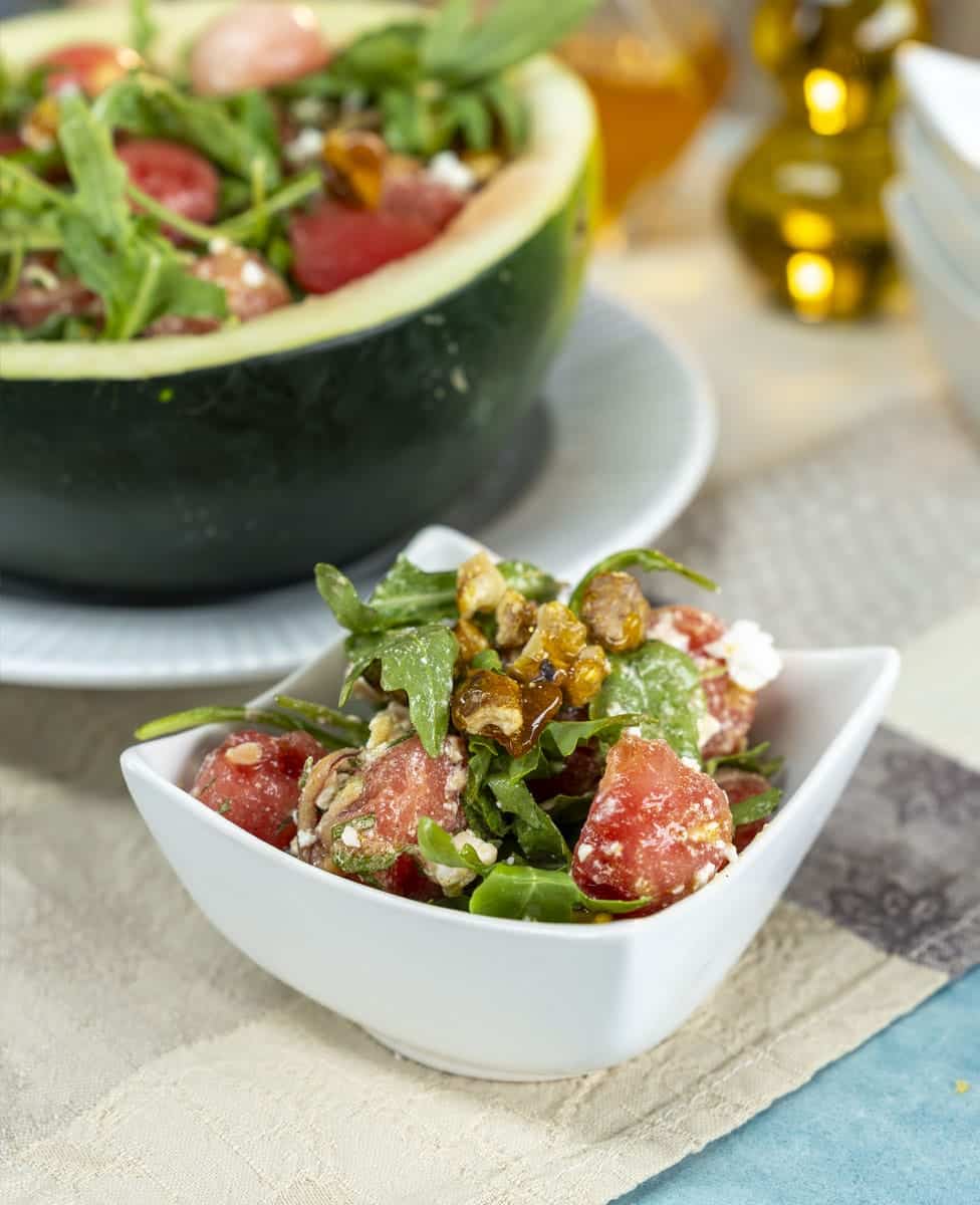 Salada de melancia com rúcula
